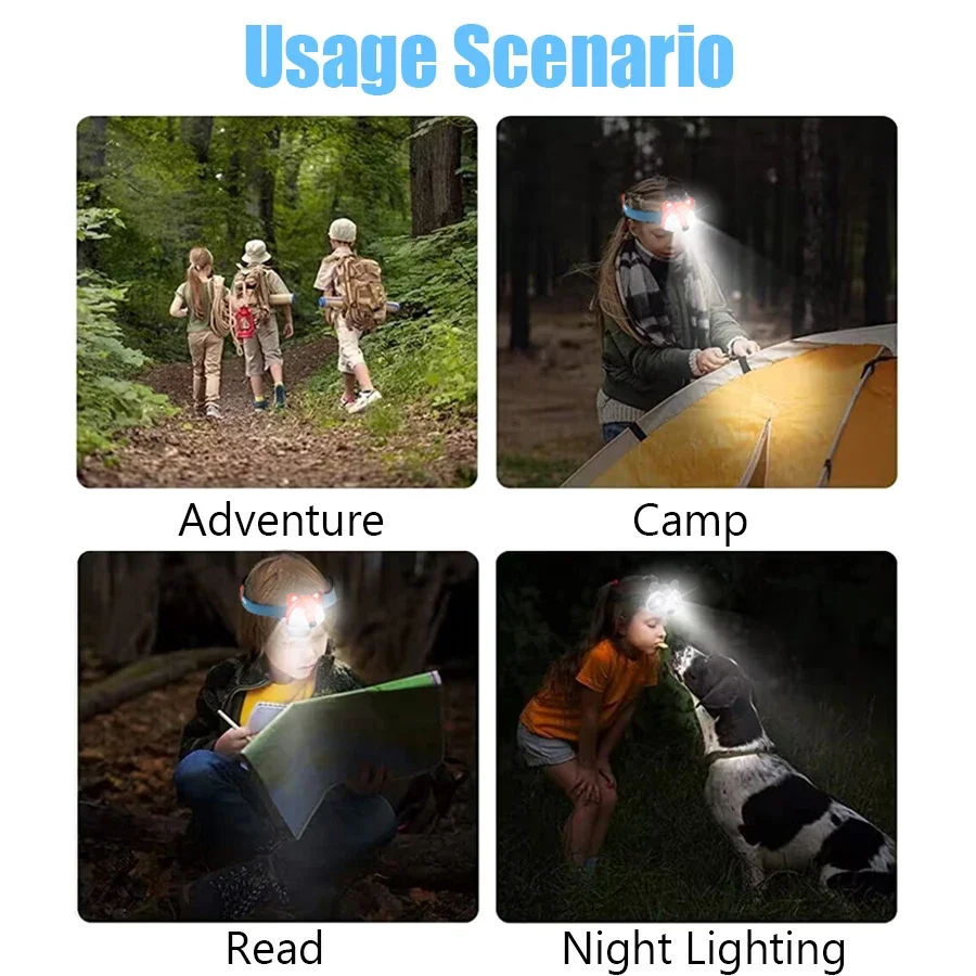 XIWANGFIRE Children\'s Exploration Headlamp Cute LED Fox Raccoon Shaped Lamp TYPE-C Rechargeable Portable Outdoor Waterproof Tool