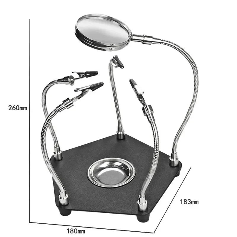 Soldering Auxiliary Clamp Station with Magnifying Glass, Flexible Gooseneck Holder for PCB Motherboard Welding Repair