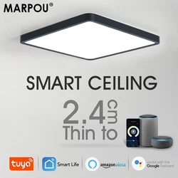 Marpou-tuya Smart LEDシーリングライト,木目調,音声制御,Alexa,Google,リモコン,正方形,リビングルーム照明