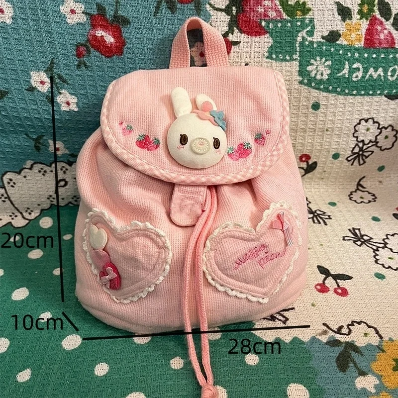 Embroidered Cartoon Japanese Pink Backpacks 3D Rabbit Cute Small Backpacks Drawstring Casual Bags Lolita Girl\'s Backpacks Gifts