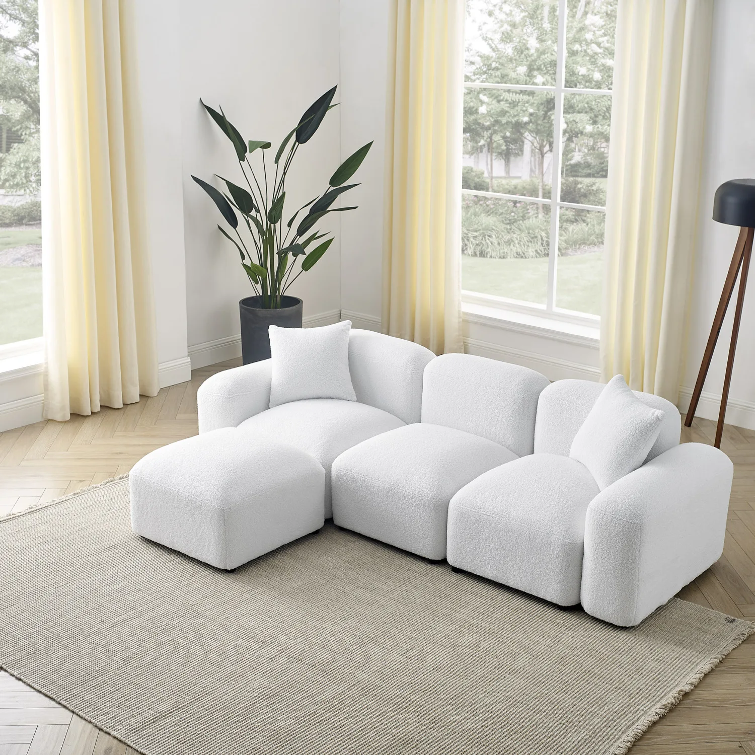 

L-Shape Modular Sectional Sofa, DIY Combination,Teddy Fabric,White