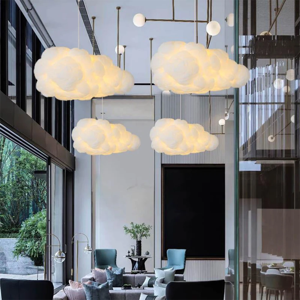 Multiple Styles Simulation Cloud Pendant Lamp Living Restaurant Kids Room Silk Cotton Led Indoor House Decor Lighting AC 90-260V