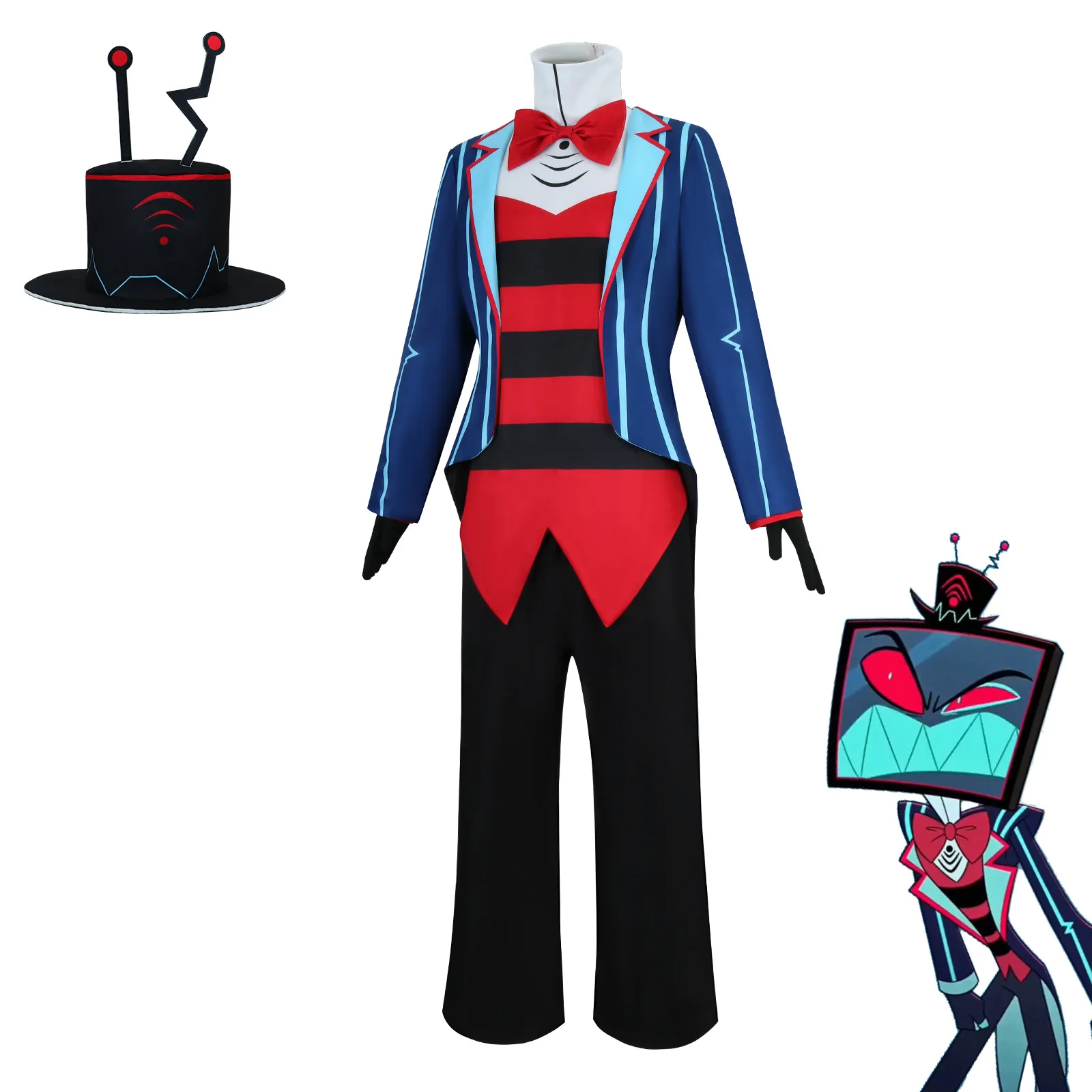 Hazbin Cosplay Hotel Vox Cosplay Costume Uniform Suit Outfit Halloween Carnival Christmas Costumes Blue Red Suit Anime Cosplay