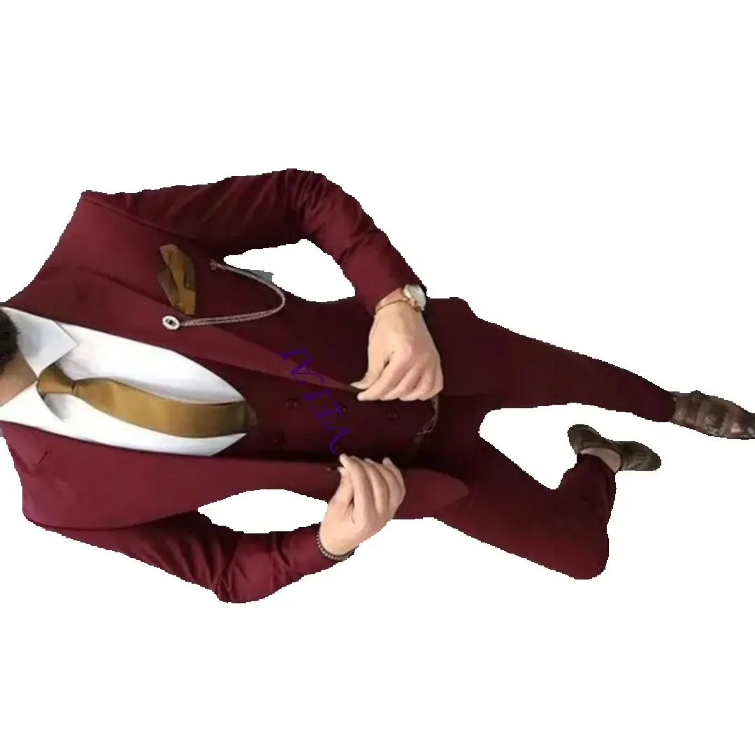 

Мужской деловой фрак по индивидуальному заказу, комплект из трех предметов, приталенный костюм на одной пуговице (куртка + жилет + брюки), свадебное платье жениха