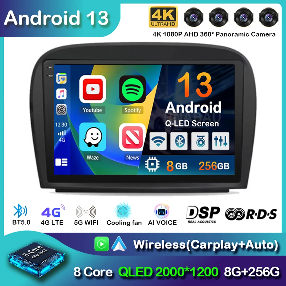 Android 14 Carplay Car Radio For Mercedes Bens SL R230 SL350 SL500 SL55 SL600 SL65 2001-2007 Multimedia Player Stereo Head Unit