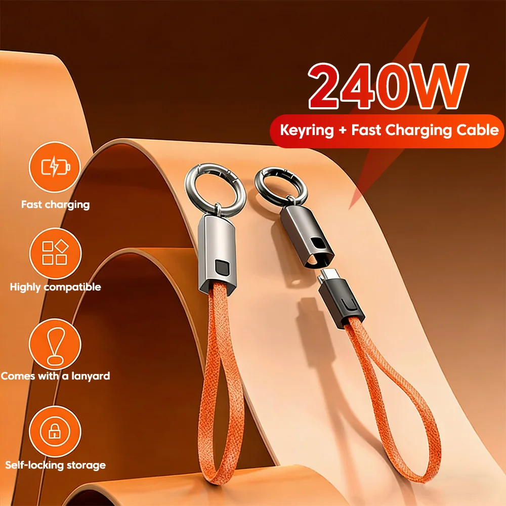 PD240W Super Fast Charging Cable Key Chain Data Cable 48V5A Braided Wire for iphone Huawei Mobile Phones Computers