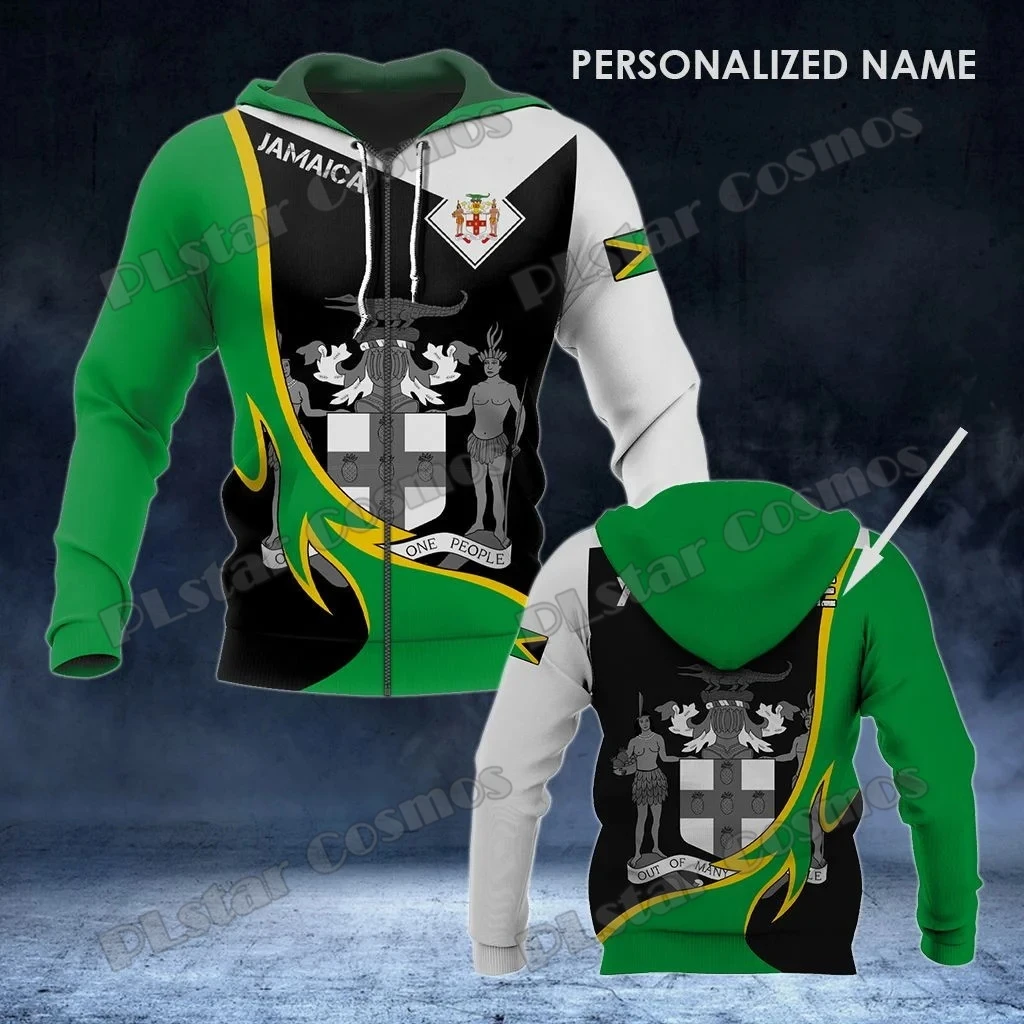 

PLstar Cosmos Custom Name Jamaica Coat Of Arms And Flag 3D Printed Men's Zipper Hoodie Unisex Casual Hooded zipper jacket QDY27