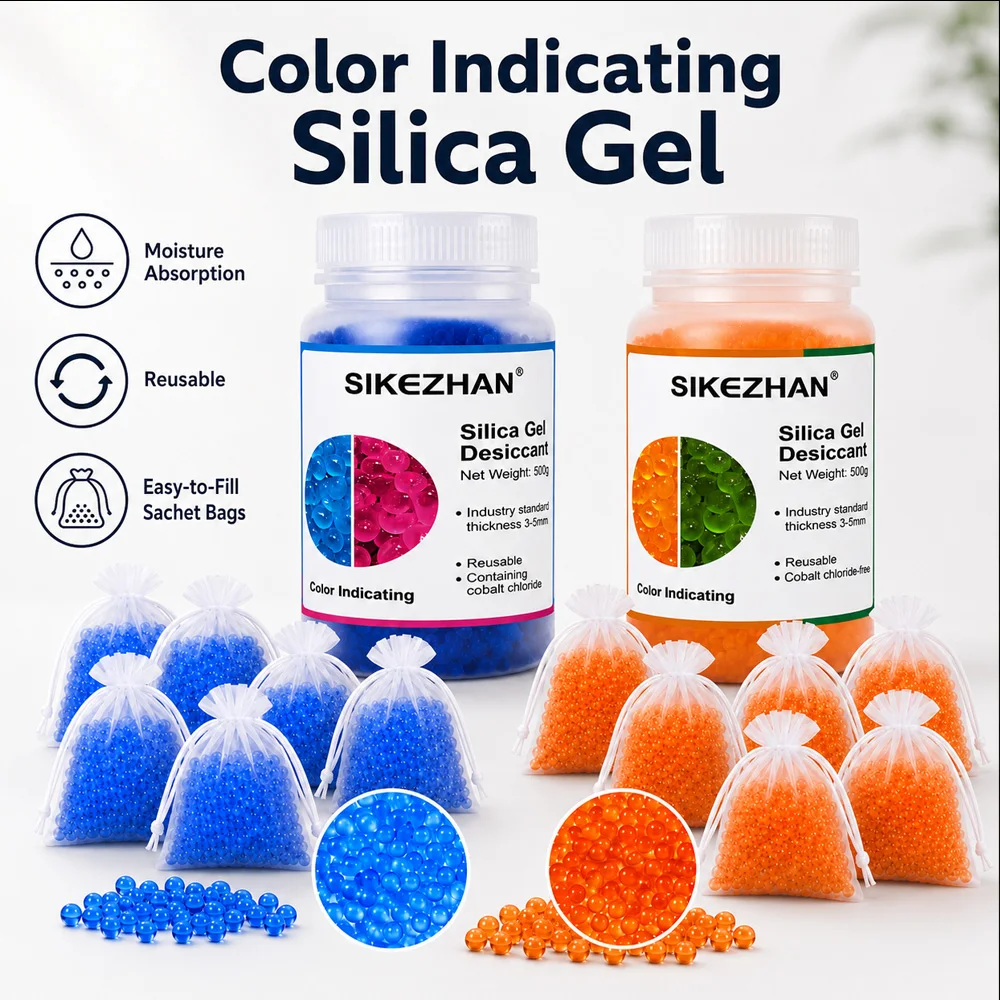 500g Reusable Silica Gel Desiccant Color Indicating Moisture Absorber Blue Orange Drying Beads Dehumidifier with Sachet Bags