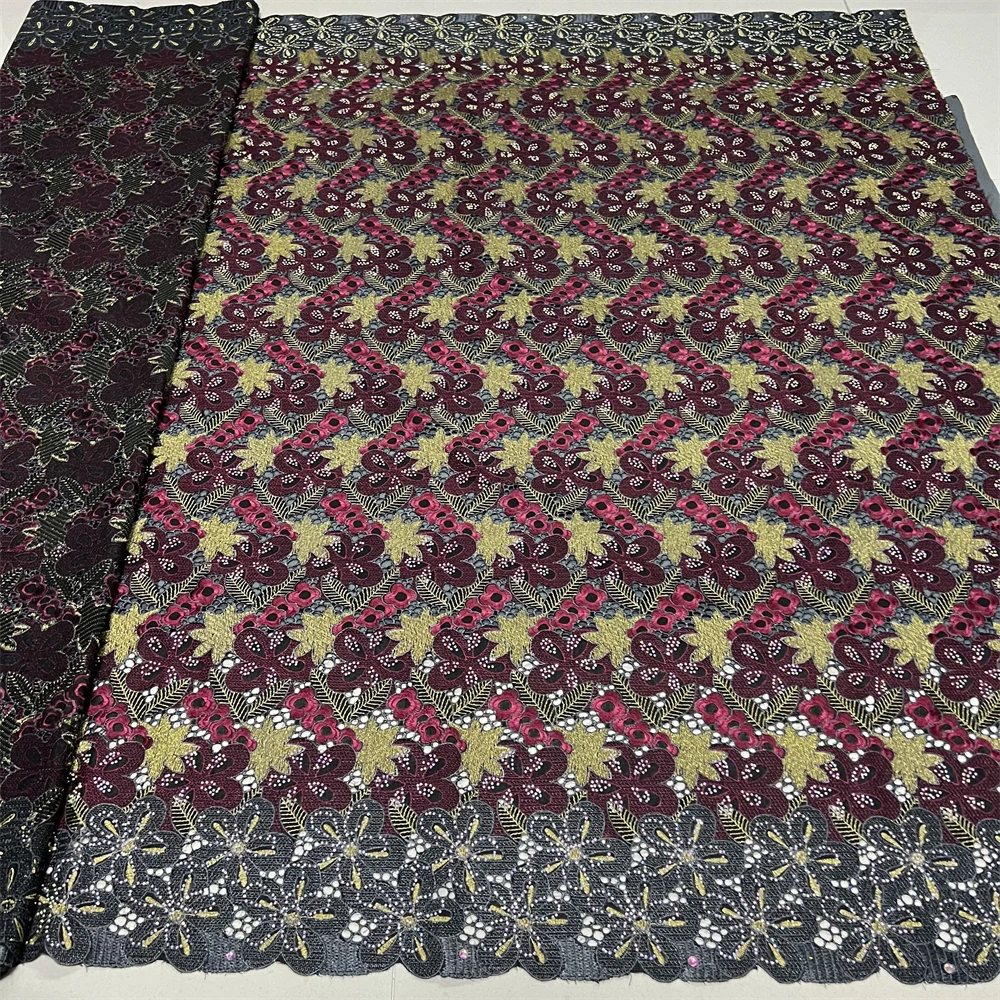 

2025 африканский нигерийский тюль, кружевная ткань для шитья платья, высокое качество, дамасский хлопок, чистая вышивка, свадебная вечеринка, 5 ярдов, PS0084