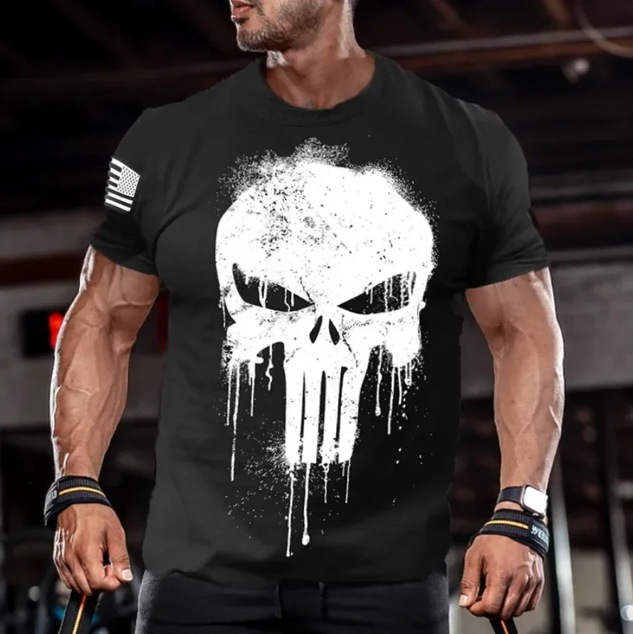 

Men's Short Sleeved Skull Printed T-shirt Affordable Sportswear Military Economy 3D Printing Sports Hot Selling