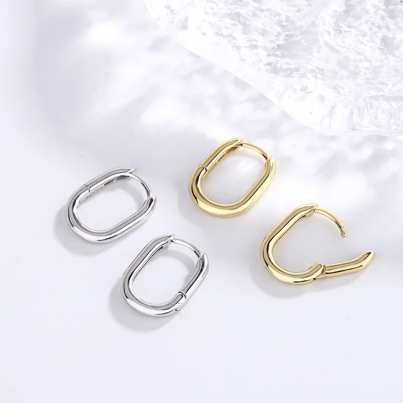 Simple Style Ellipse Glossy Hoop Earrings For Women Golden/White Copper Elegant Female Trendy Ear Piercing Accessories Gifts