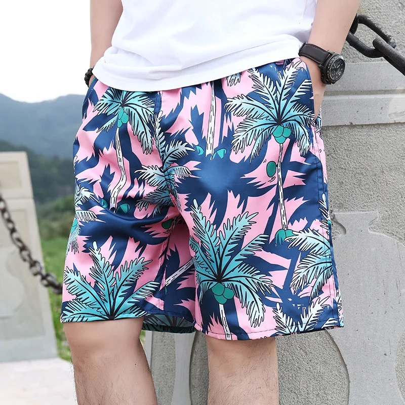 Men Plus Size Quick Dry Loose Thin Five Point Beach Shorts Casual Sports Floral Print Hot Selling Summer Male Vacation Swim Boar
