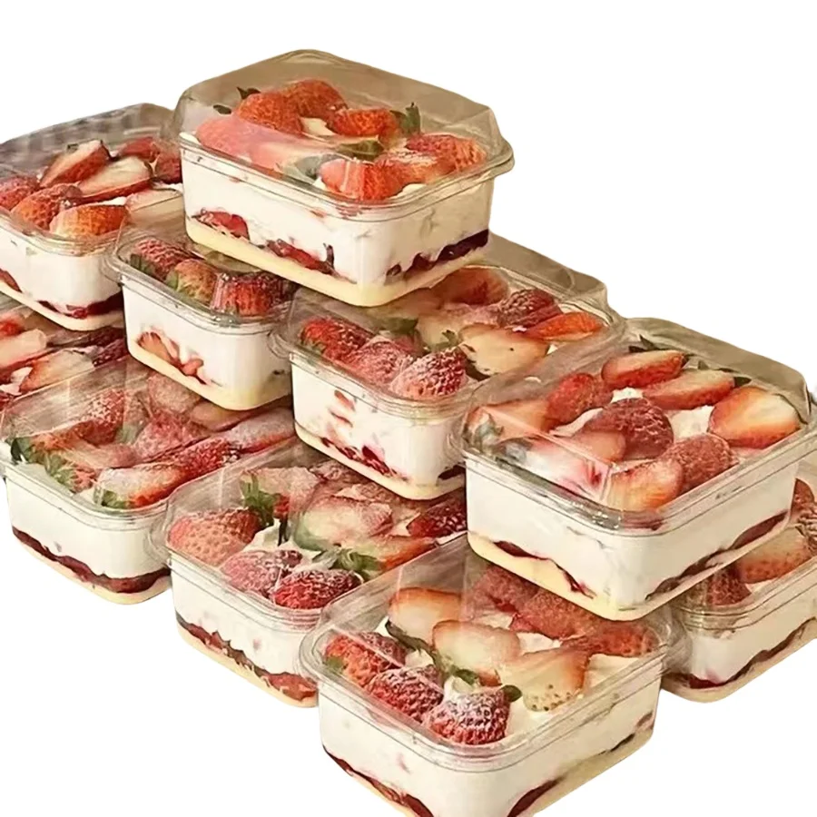Rectangle Plastic Cake Box with Lid 50Packs Transparent Cake Cups Tiramisu Dessert Cake Packaging Box with Lid Wedding Party