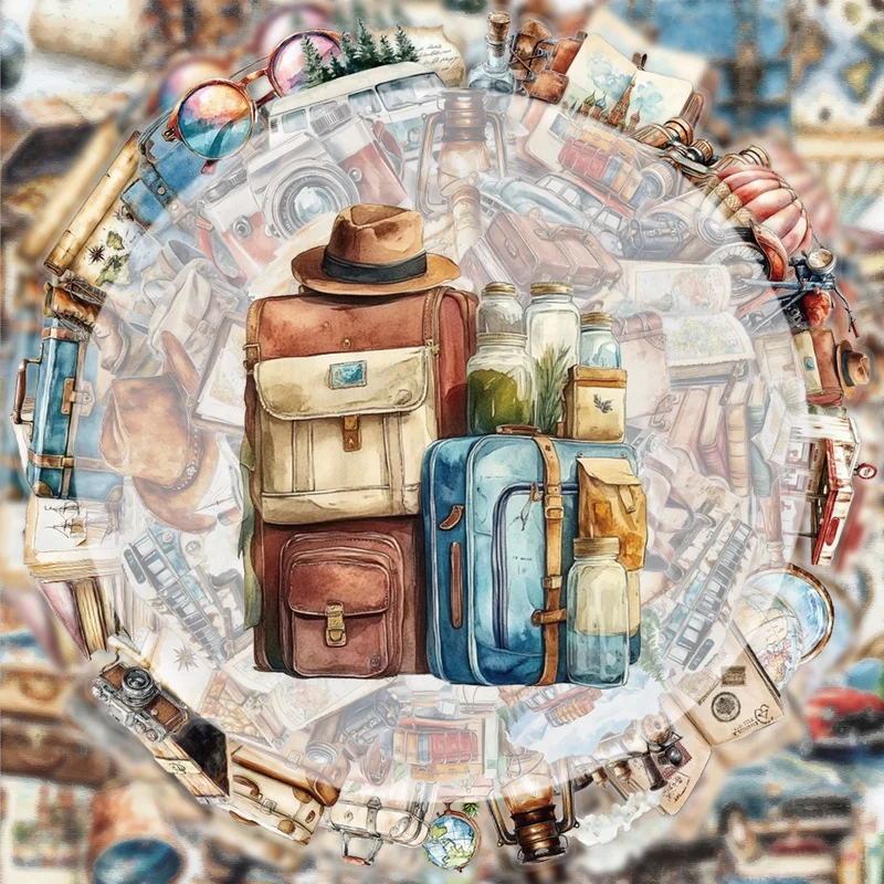 50 Vintage Travel Journal Graffiti Stickers, Vibrant Stickers and Decals, Multiple Styles Without Duplication, Suitable for Water Bottles, Laptops, Suitcases, Skateboards, Guitars, Party Decorations