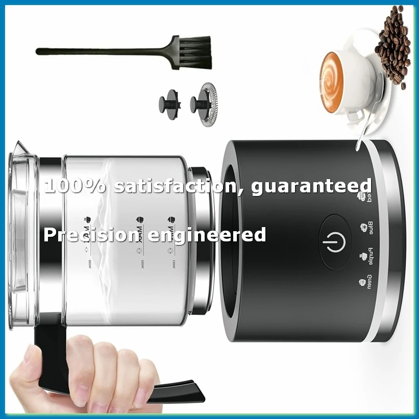 ●Milk Frother Electric Glass Milk Frother 4 in 1 Function,Capacity 250ml Cappuccino or 500ml Hot Milk, Eu Plug Black