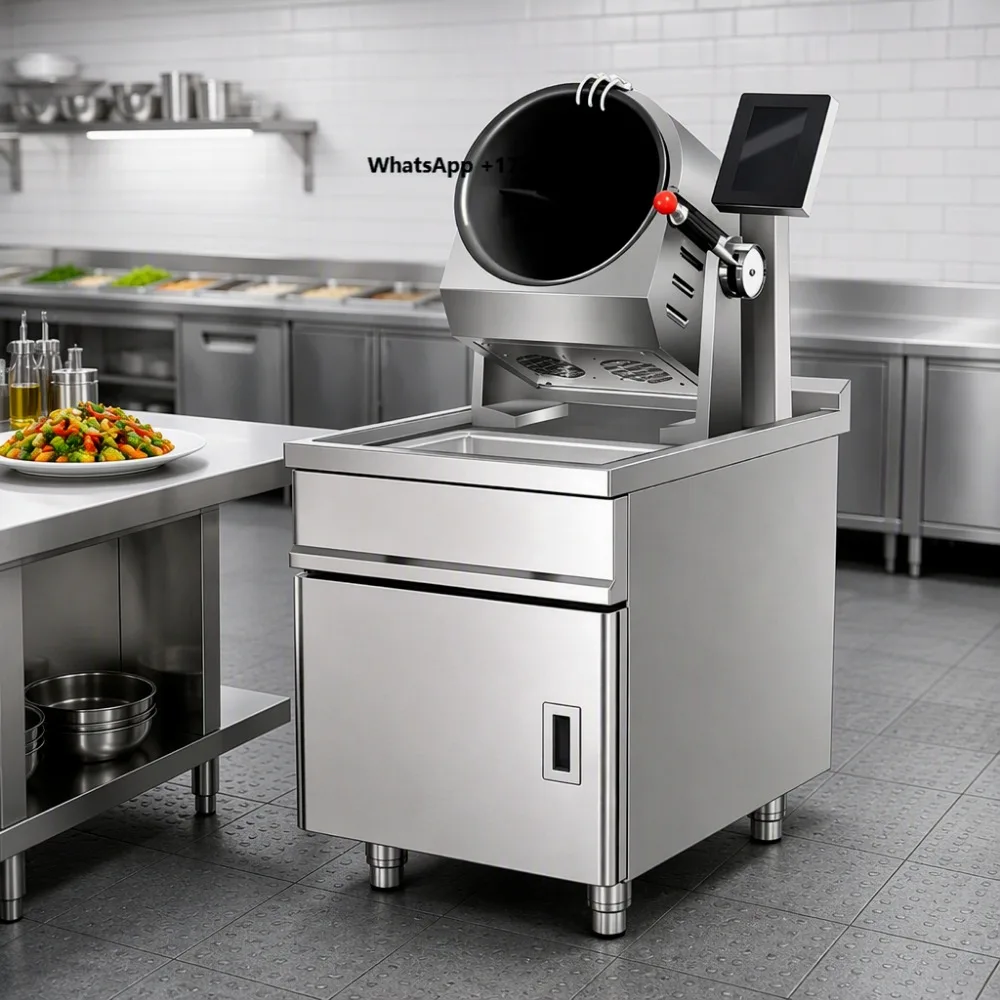 SH QDMECH Automatic Discharging Design Canteen Rotary Drum Cooking Machine Automatic Stir Fry Wok Cooking Robot