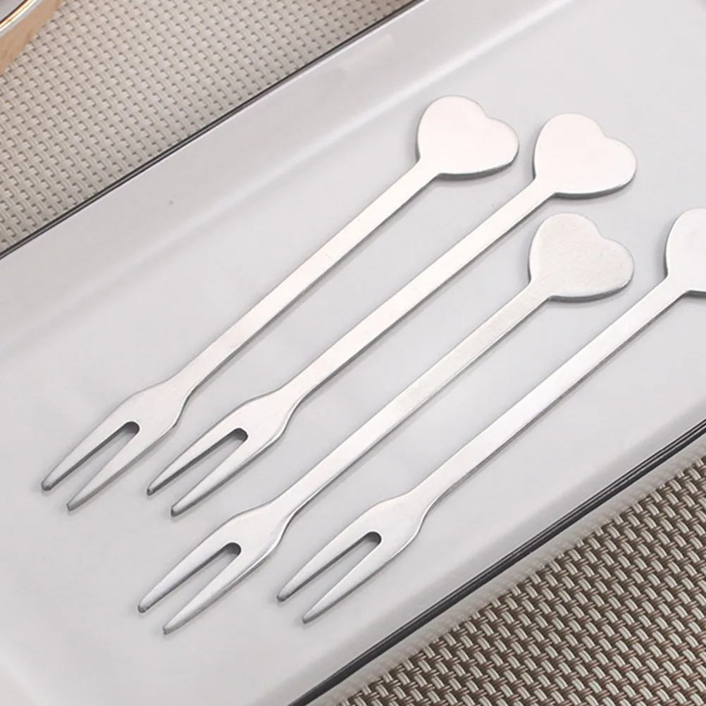 10pcs Stainless Steel Heart-Shaped Dessert Forks – Creative Cake Forks for Parties, Home, Banquet, Bar & Wedding (Silver)