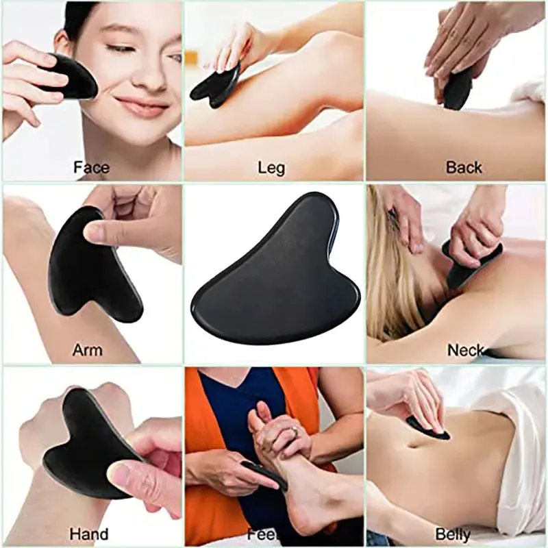 Natural Stone Gua Sha Jade Roller Massager for Face Black Double Head Roller Massage Tools Gouache Scraper Body Facial Massager