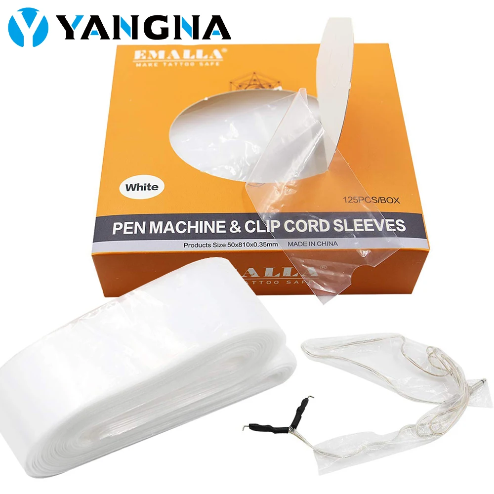 Yangna 125Pcs Disposable Clear White Tattoo Clip Cord Sleeves Covers Bags Supply for Tattoo Machine Cables Tattoo Accessories