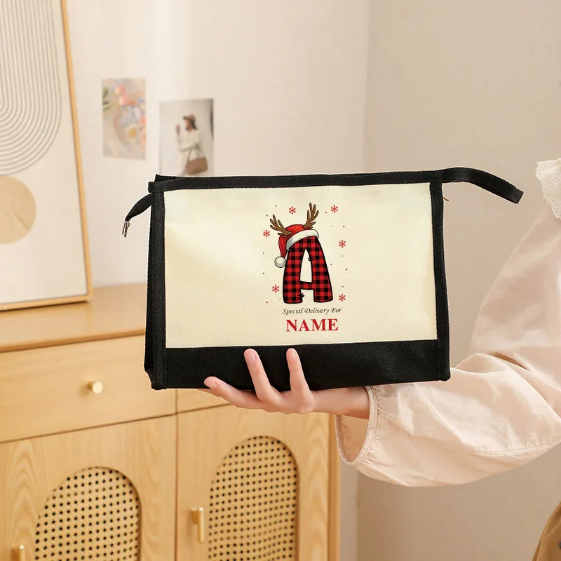 

Fashionable Minimalist Canvas Zipper Clutch Bag with Letter Pattern Cosmetic Storage Pouch Handbag Stationery Organizer