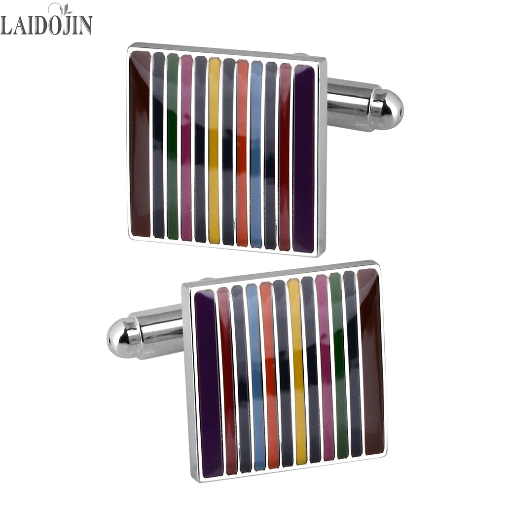 

LAIDOJIN Square Drip Oil Stripe Cufflinks For Mens French Shirt Business Gift Jewelry Cuff Buttons High Quality Cuff Links