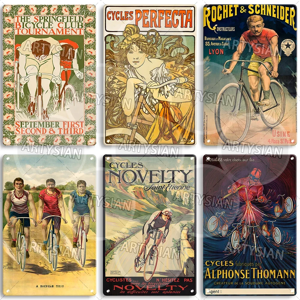 France Art Nouveau Metal Sign Bicycle Ads Poster Thomann Stearns Major Taylor Quadrant Singer Cycles Perfecta Orient Peugeot