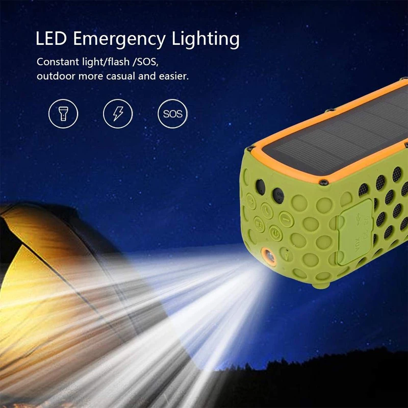 2022 New Products Solar Energy Speaker Hifi Stereo Hands Free Blue Tooth 4.0 Wireless Ipx 5 Waterproof Speaker With Flashlight