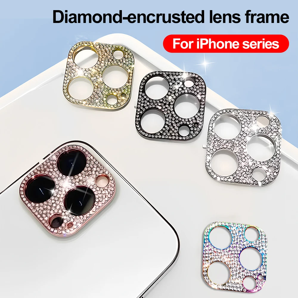 Camera Lens Frame For Apple iPhone 15 14 13 12 Pro Max Plus Mini Metal Bling Lens Protector Ring Glitter Rhinestone Camera Cover
