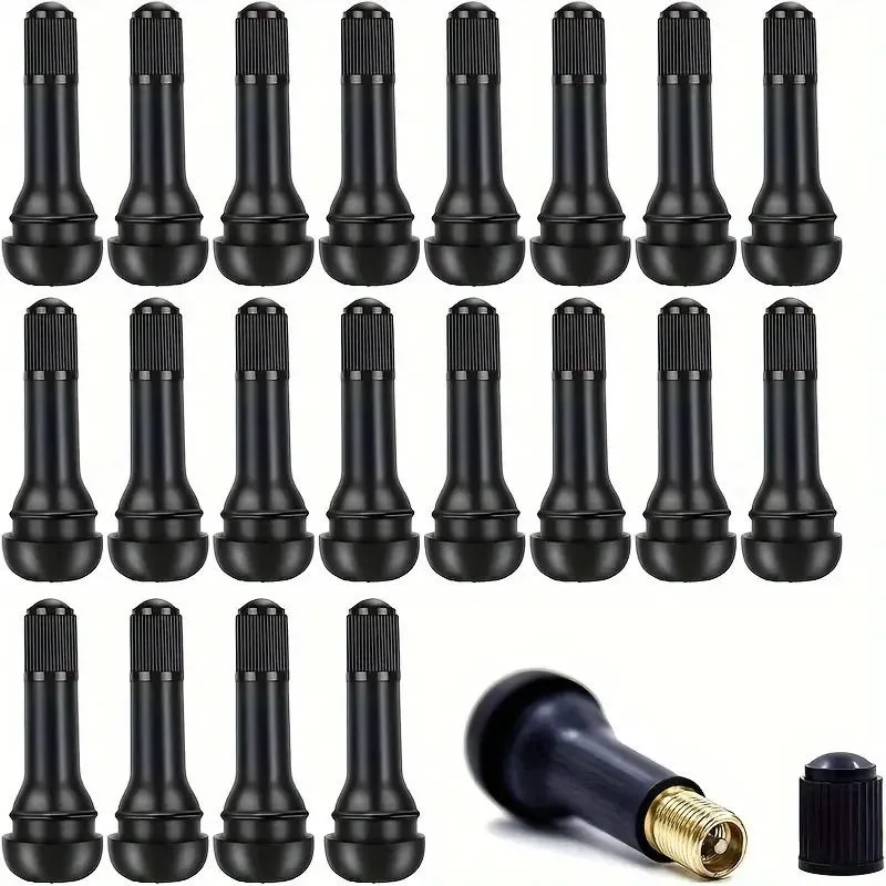 Black TR414 Tubeless Car Wheel Tire Valve Stems with Caps Snap in Type Rubber Tire Valve Stem Cover Car Motorcycle Accessories