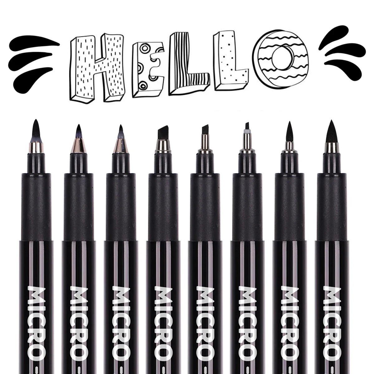 8Pcs Hand Lettering Pens, Calligraphy Brush Markers for Writing Sketching Art Drawing Illustration Scrapbooking Journaling Black