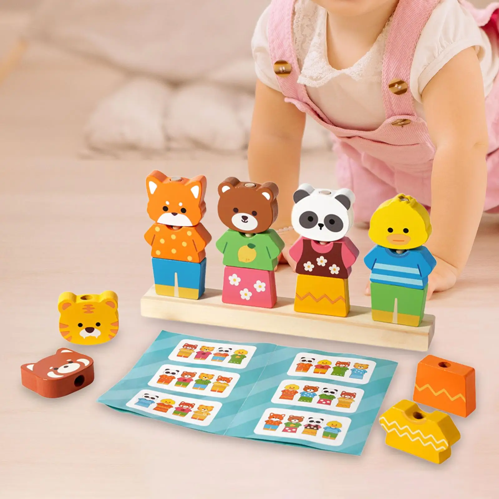 Matching Shape Stacker, Stacking Blocks Wooden Beads Sequencing Toy Set for Travel Boys Girls