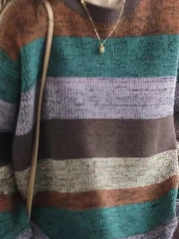 Artistique Vintage rayé tricots pull polyvalent intérieur couche de Base vêtements d'extérieur hiver Faion femmes coupe ample longue Sve