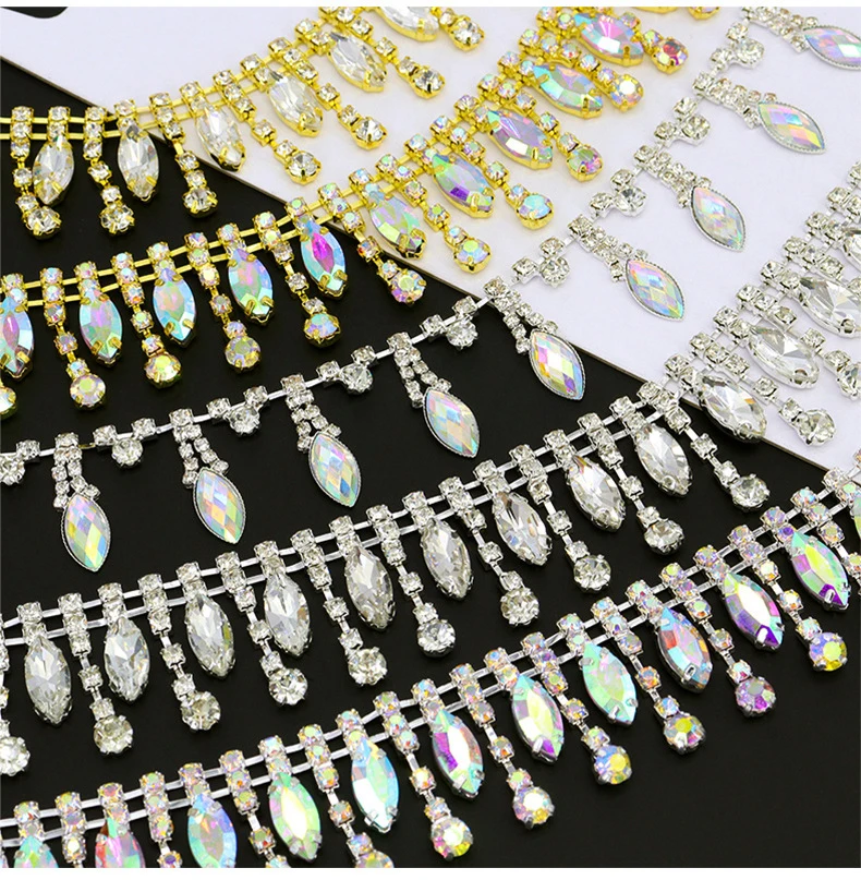 10 Yards Strass Quaste Sparkle Diamant Kristall Strass Kette Kleidung Tasche Trim DIY Kunst Handwerk Hochzeit Geschenk Dekoration – Detail 1
