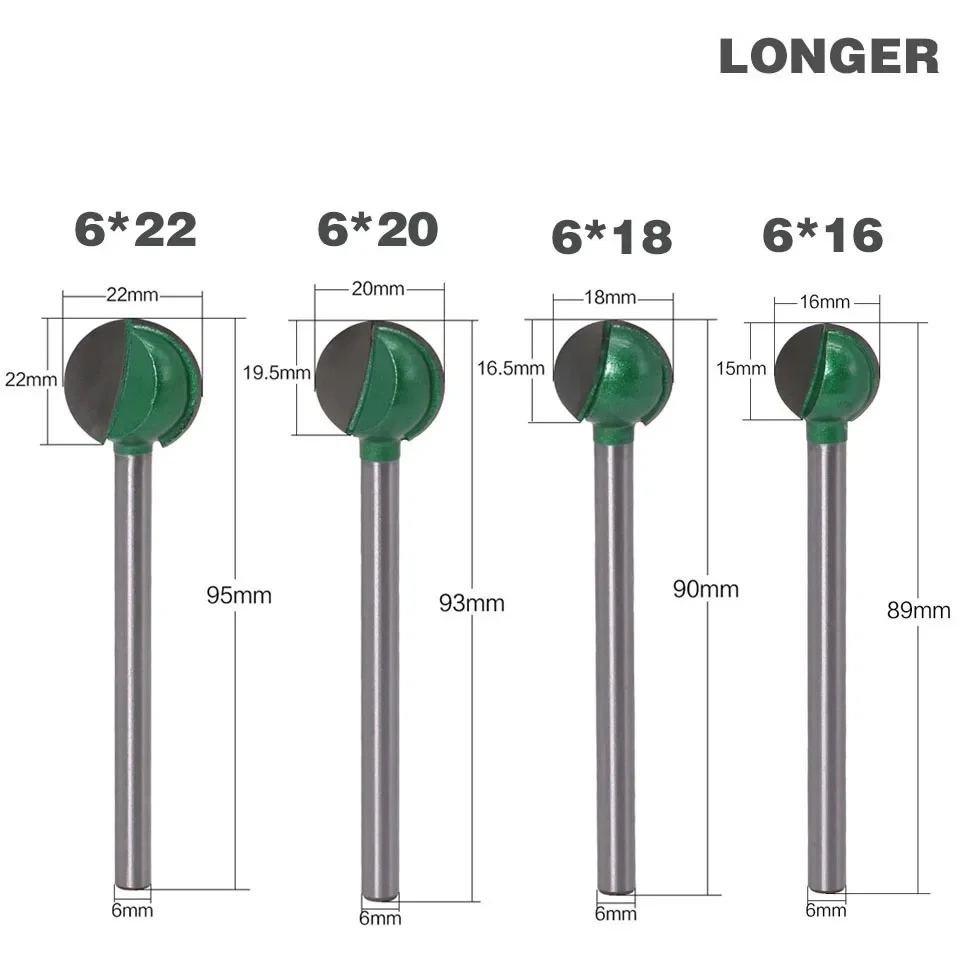 1PC 3MM 6MM Shank Milling Cutter Wood Carving Ball Nose Round Carving Cove CNC Milling Radius Core Tungsten Carbide Router Bit