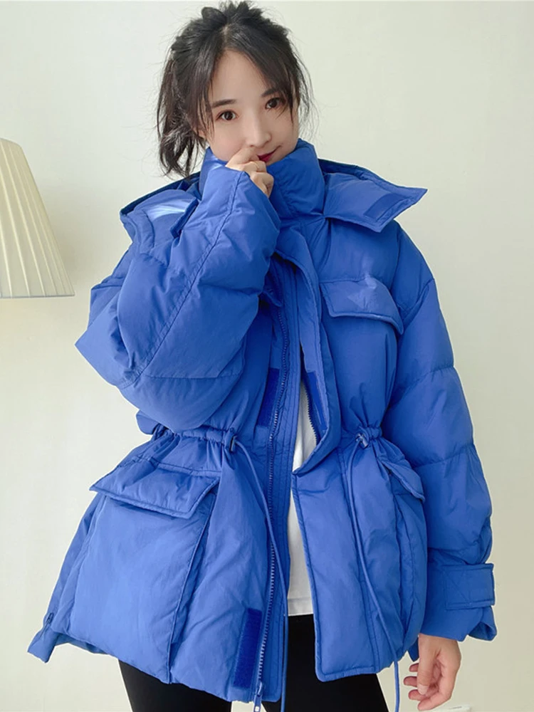 Fitaylor Winter Hooded Light Feather Short Jacket Women 90% White Duck Down Warm Thick Coat Irregular High Waist Fluffy Outwear