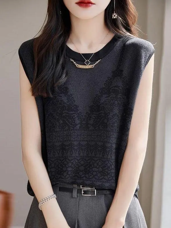 ビジネススタイルアイスシルクベスト女性のルーズノースリーブ夏のファッション200ポンド着用可能なポケットハンカチアクセサリー