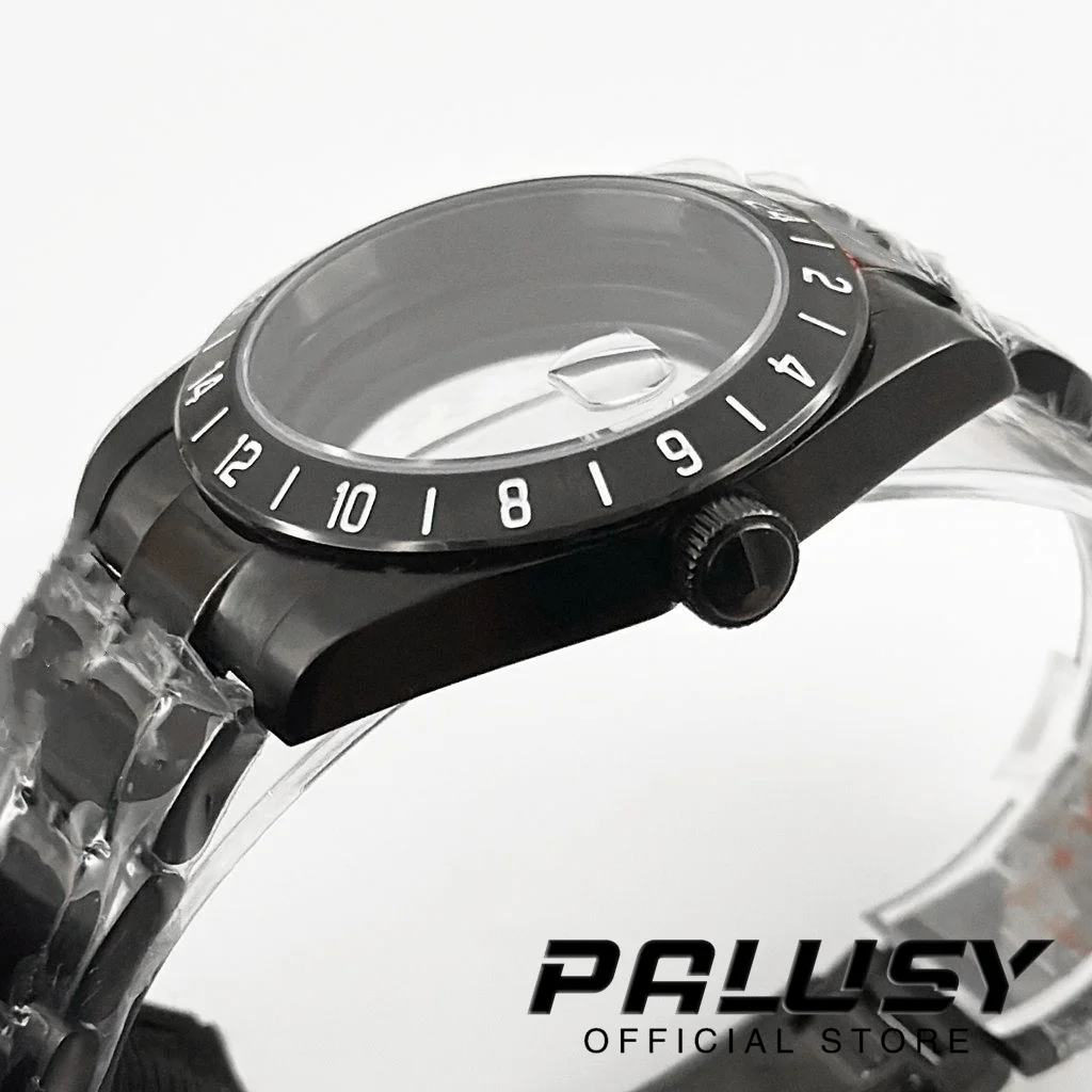 39 مللي متر أسود 24 ساعة GMT الصلب الحافة ساعة الحال بالنسبة NH34 NH35 NH36 ETA2824 حركة الياقوت الزجاج اكسبلورر الساعات اكسسوارات