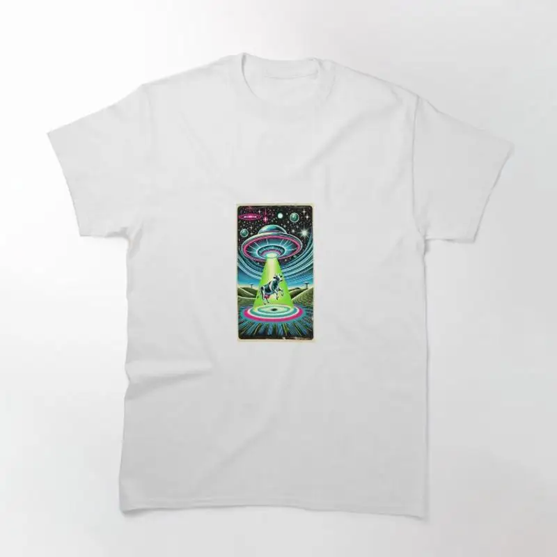 Retro Futuristic UFO Abducting Cow Classic T-Shirt