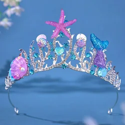 Mermaid Fish Crowns Ocean Style Costume Seashell Starfish Hair Accessories for Women Girls Princess Birthday Party Tiaras