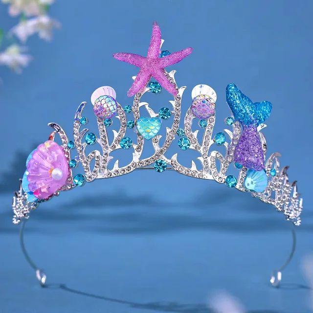 Syrenka rybka korony kostium w stylu oceanicznym muszla rozgwiazda akcesoria do włosów dla kobiet dziewczynki księżniczka urodziny tiary