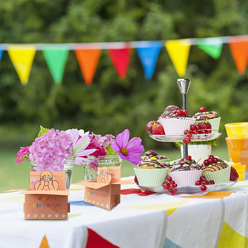 1 قطعة ثلاثية الأبعاد تصميم شخصية بطاقة المعايدة مضحك عيد ميلاد سعيد ورقة بطاقة دعوة حفلة هدية لأصدقاء العائلة والمعاملين #3