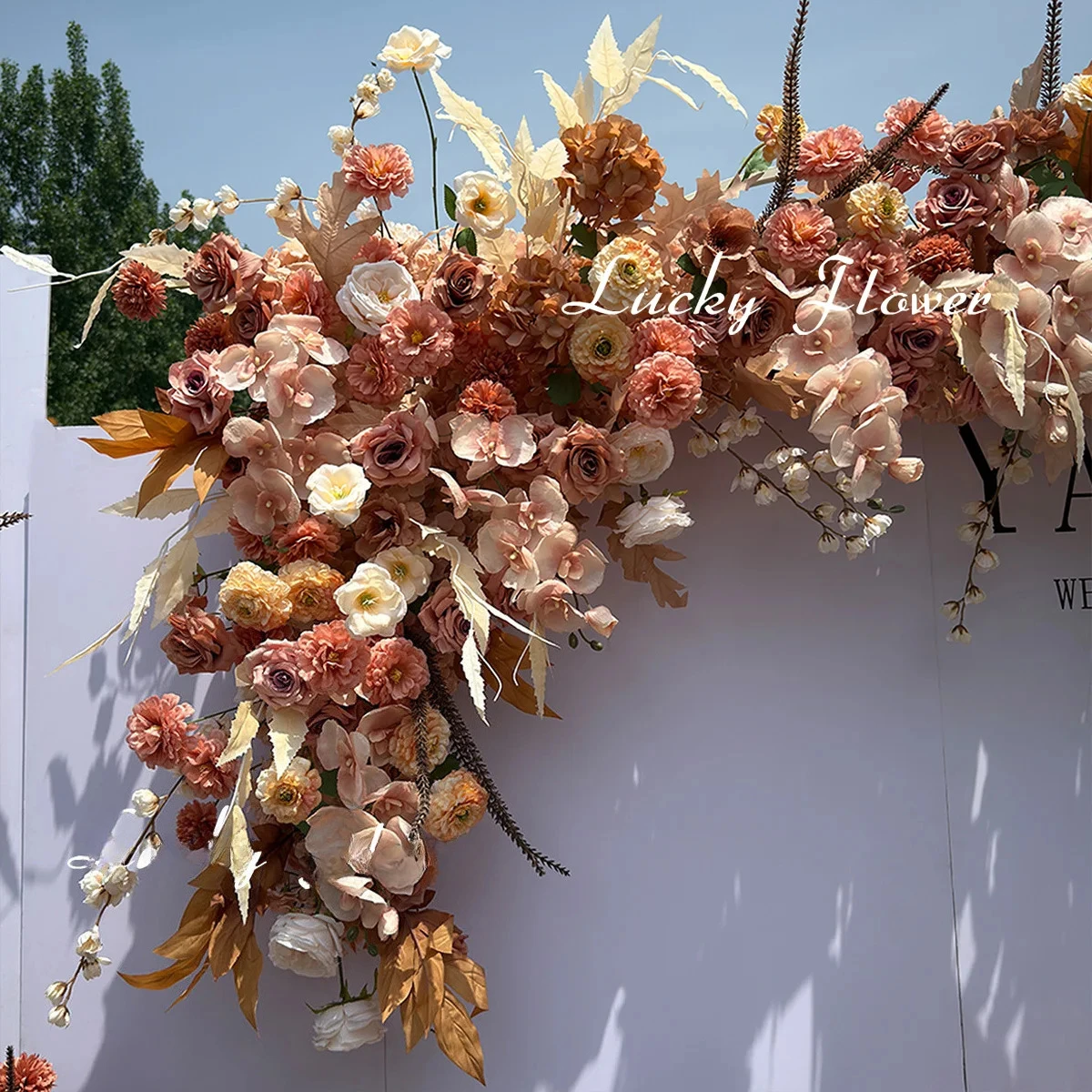 

Caramel Rose Outdoor Wedding Decoration Artificial Flowers Hang Flower Row Road Lead Flower Ball Floral Backdrop Party Decor