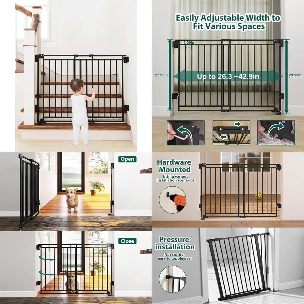 

Детские ворота без нижней перекладины диаметром 29–45 дюймов для лестниц и дверных проемов, безопасные ворота с фурнитурой высотой 29 дюймов для верхней и нижней лестницы, ворота для собак