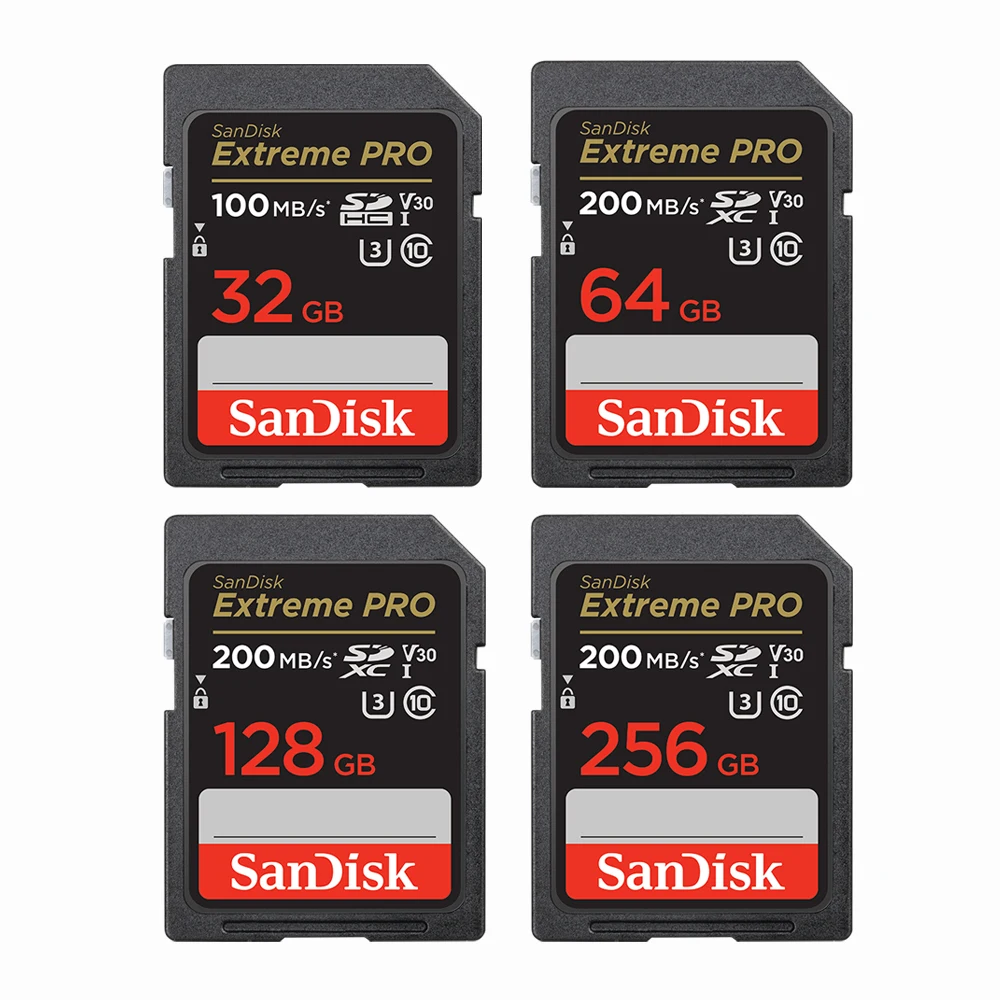 SanDisk Ultra/Extreme/Extreme PRO SD Card 32GB/64GB/128GB/256GB U1 U3 4K UHD Video High Speed C10 V30 UHS-I Cards For Camera/DV