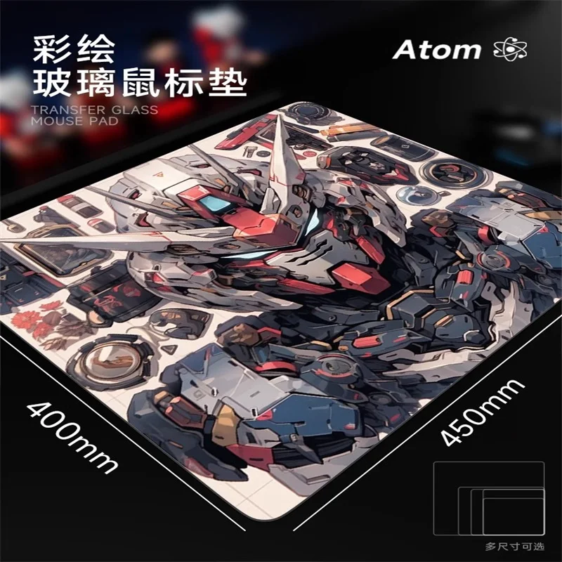 

ATOM Tempered Glass Mouse Pads Mecha Theme Pattern Laser Engraving Technology Desk Pad PC FPS Gaming Customized Hard Mouse Pads