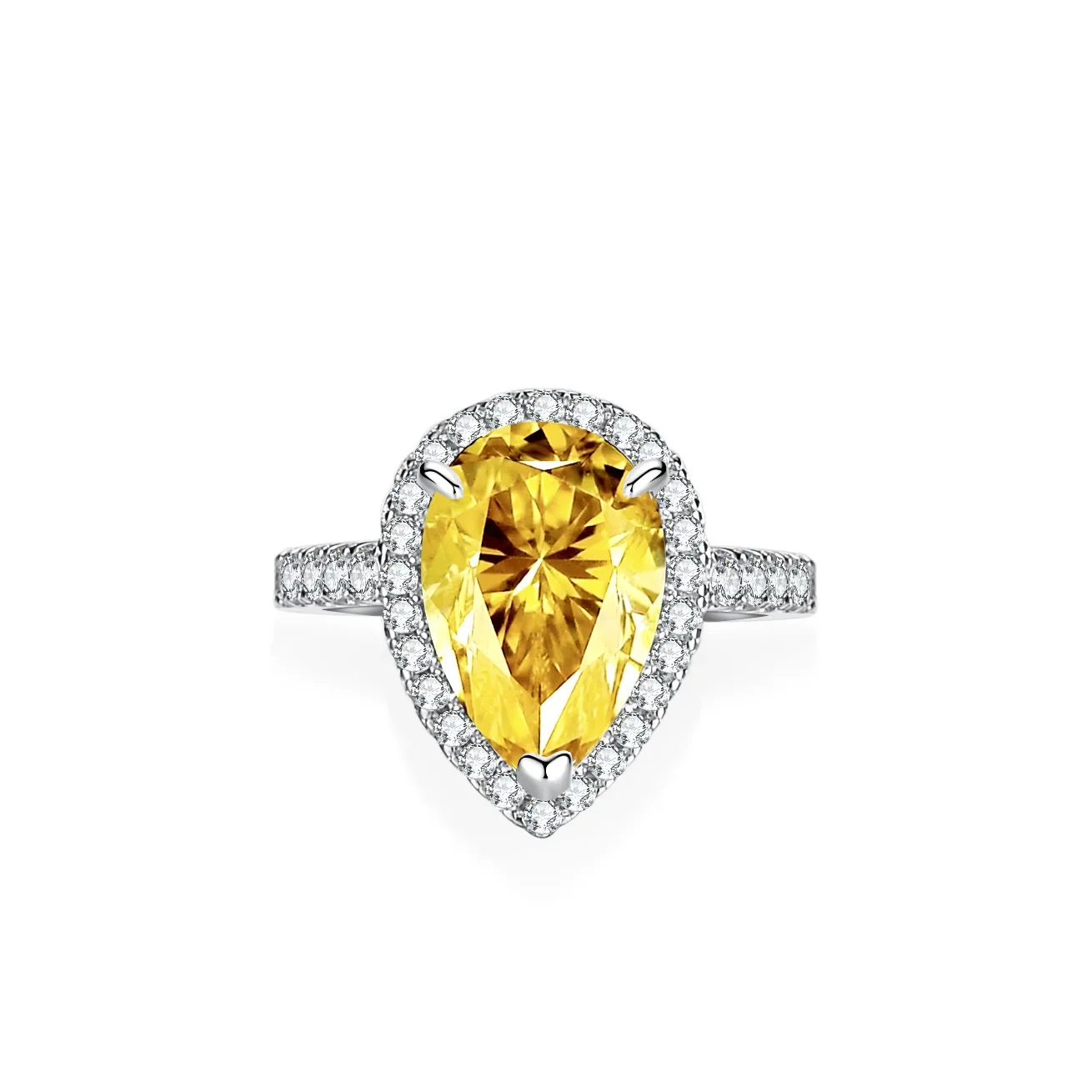 18K gold moissanite PT950 platinum ring for luxury women with special-shaped pear-shaped champagne yellow drop ring 4 carat ring