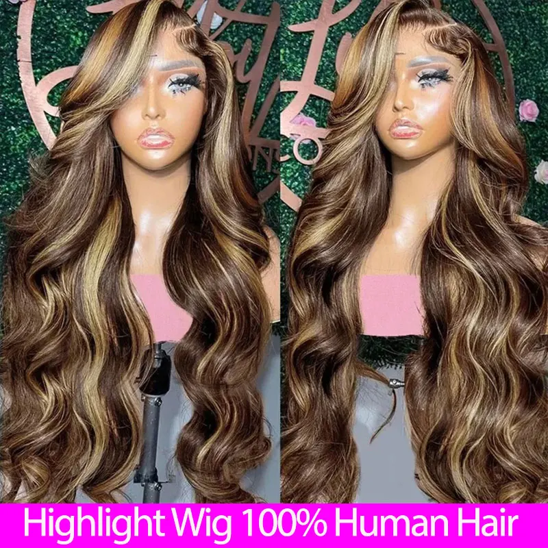 Highlight Ombre 13x4 Spitze Front Body Wave Perücken Menschenhaar transparente volle Frontal Perücke vor gezupft brasilia nischen Highlight Perücken