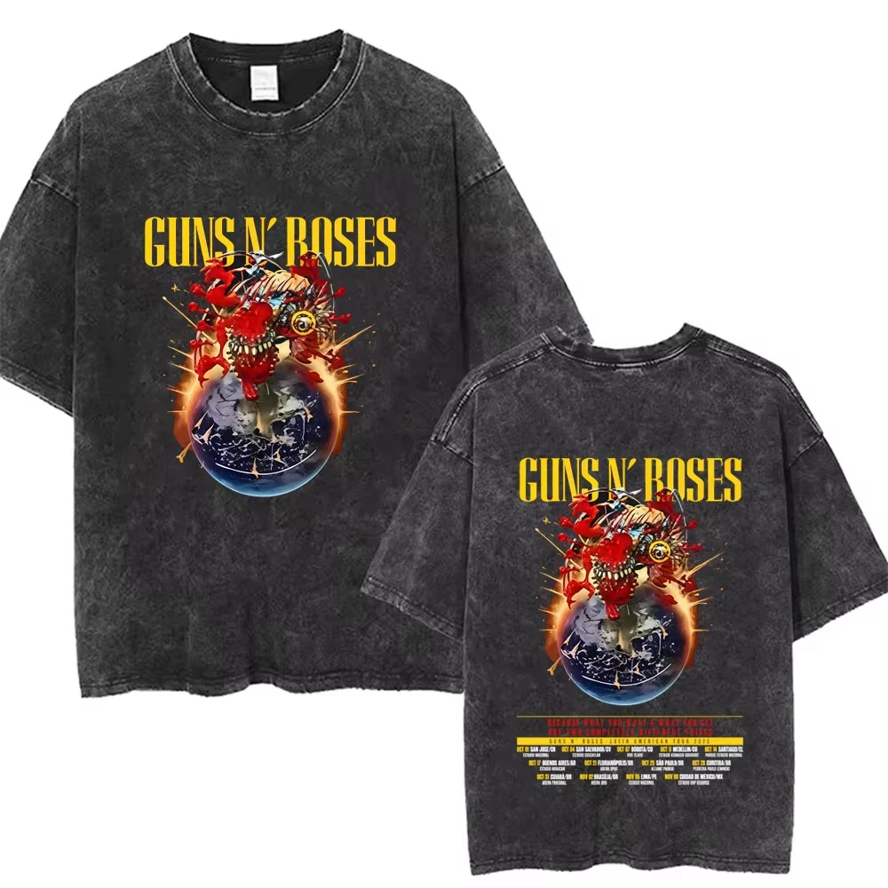 New Short Sleeved Round Neck Y2k Tshirt Men Clothing New in Top & Tees Mens T-Shirt Camisetas Guns N Roses Slash 85 Washed