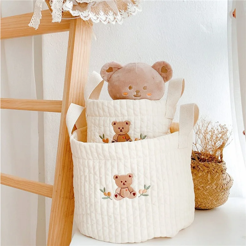 Storage Baskets, Decorative Organizer Bins Tote Bag Handbag with Embroidery for Diapers, Bottles,Towels, Toys, Baby Clothes