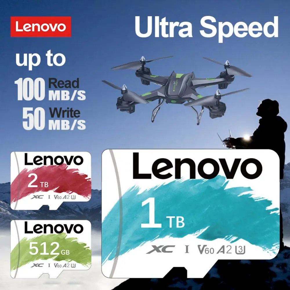 Lenovo SD การ์ด2TB Micro TF SD การ์ดหน่วยความจำ1TB 128GB 256GB การ์ดหน่วยความจำขนาดเล็ก512GB คลาส10สำหรับ Nintendo SWITCH 2024ใหม่